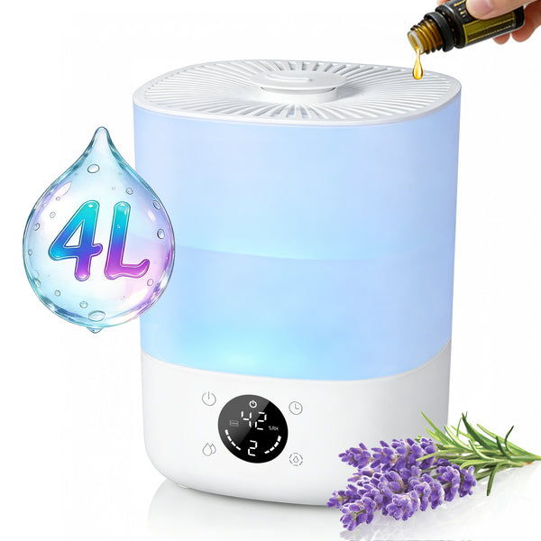 4L Cool Mist Humidifier – Auto Humidity Control + Timer | Quiet Nightlight & Essential Oil Diffuser